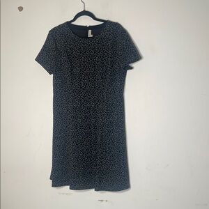 LOFT Black A-line Mini Dress with Crew Neck